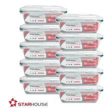 Kit 10 Potes Vidro 370ml Hermético Marmita Forno Refratário Star House Transparente