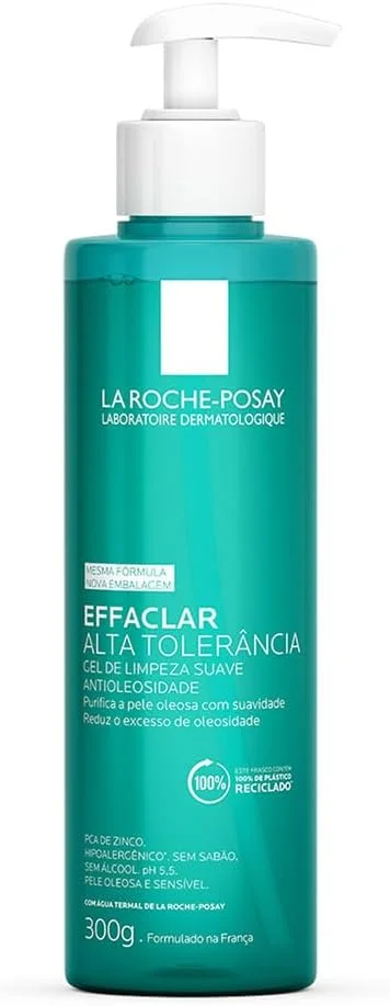 La Roche-posay Effaclar Gel Alta Tolerância. Limpeza Facial. Limpa a Pele Suavemente Reduzindo a Oleosidade e Eliminando o Brilho. Pele Oleosa e Sensível. Caprylyl Glycol, Glicerina, PCA de Zinco.