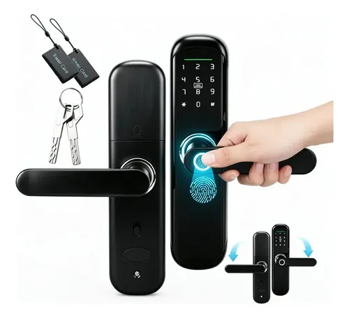 Fechadura Digital Biométrica Com Senha E Cartão Ic, Para Casa Ou Hotel Preto