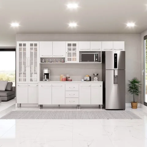 Cozinha Completa Fidelitá Viena 6 Peças 330cm 15 Portas 3 Gavetas com Tampo
