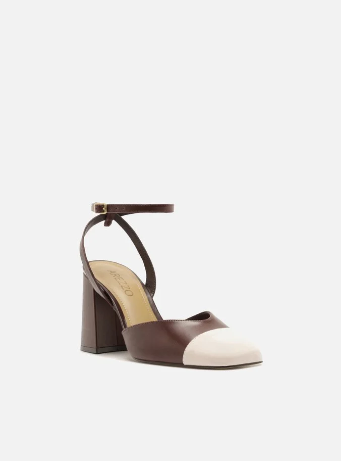 Scarpin Bordô Fivela Cap Toe Branco