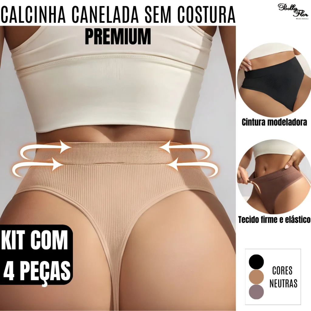 Kit 4 ou 2 Calcinhas Caneladas SEM COSTURA POLIAMIDA Modeladora Não Marca Confortável Lingerie Feminina
