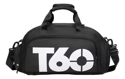 T60 Bolsa Academia Transversal Com Compartimentos Preto Liso