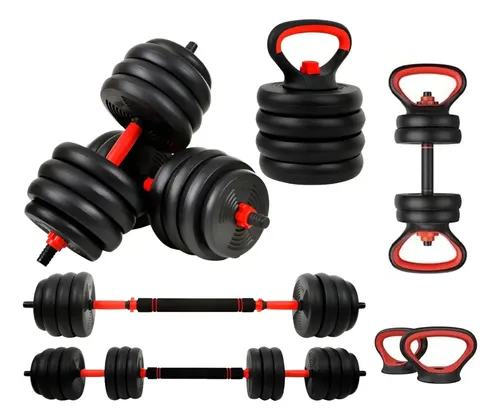 Kit Halter 6 Em 1 Musculação Até 20kg Ajustável Anilha Preto-vermelho