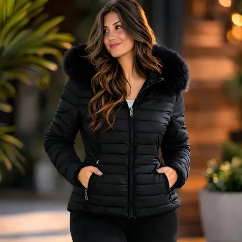 Jaqueta Blusa Feminina Puffer Forrada Impermeável Inverno Preto Gg Liso