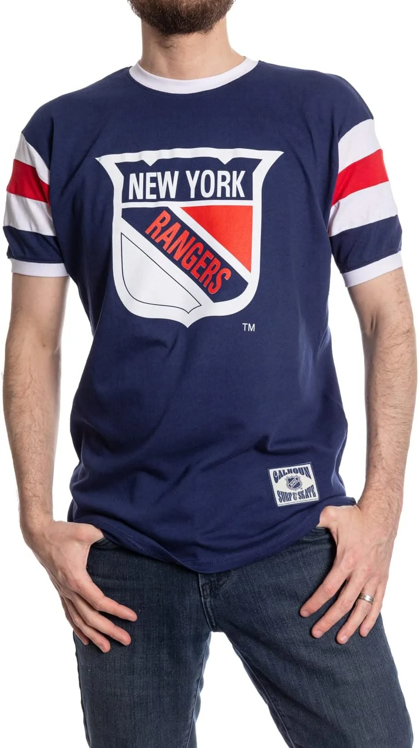 Calhoun Camiseta masculina NHL Surf & Skate listrada, vintage, universitária, estilo retrô
