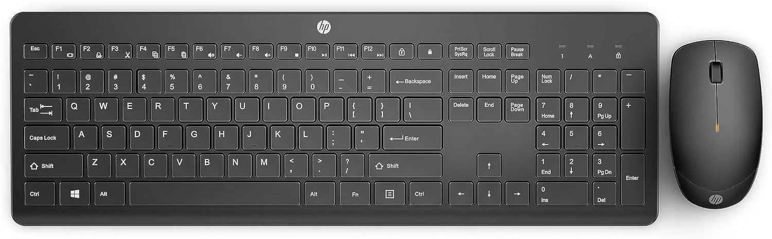 Combo de Teclado e Mouse Ergonômico Sem Fio HP 230 - com Dongle USB Wireless, Digitação Silenciosa, Design Elegante, Até 12 Meses de Bateria, Layout BR, Preto (18H24AA#AC4)