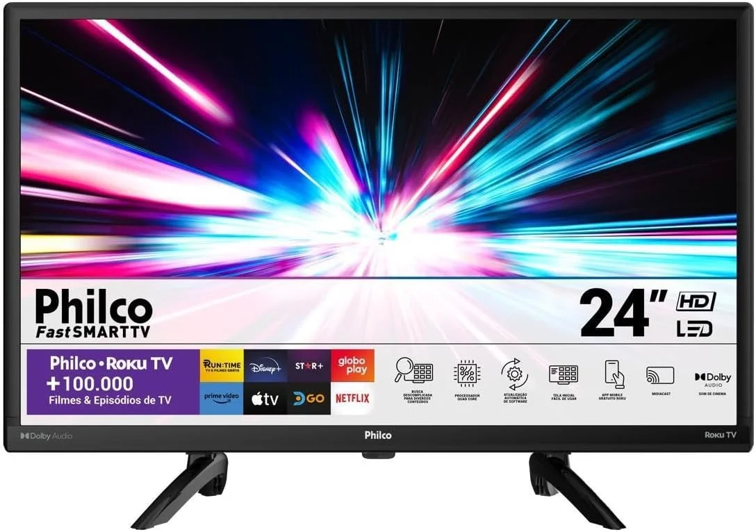 Smart TV 24” Philco PTV24G5YR2CP Roku TV Dolby Audio