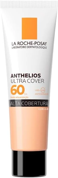 La Roche-Posay, Ultra Cover, Protetor Solar com Cor e Performance de Maquiagem, 12h de cobertura de base em uma única camada, Textura Fluida, Oil free, Toque Seco, FPS60, 30g