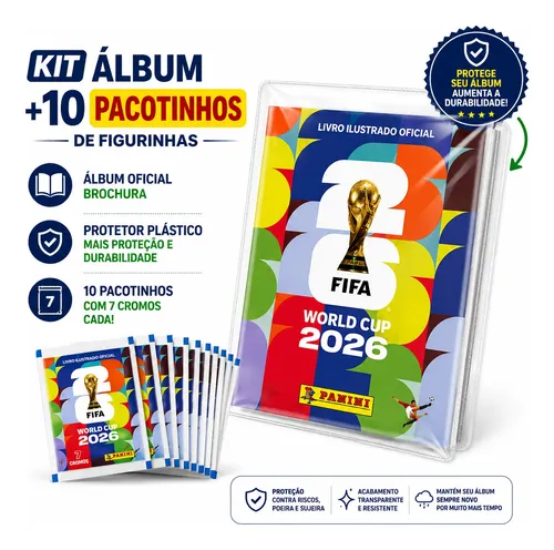 Kit Álbum Copa Do Mundo Fifa 2026 + Protetor + 70 Figurinhas