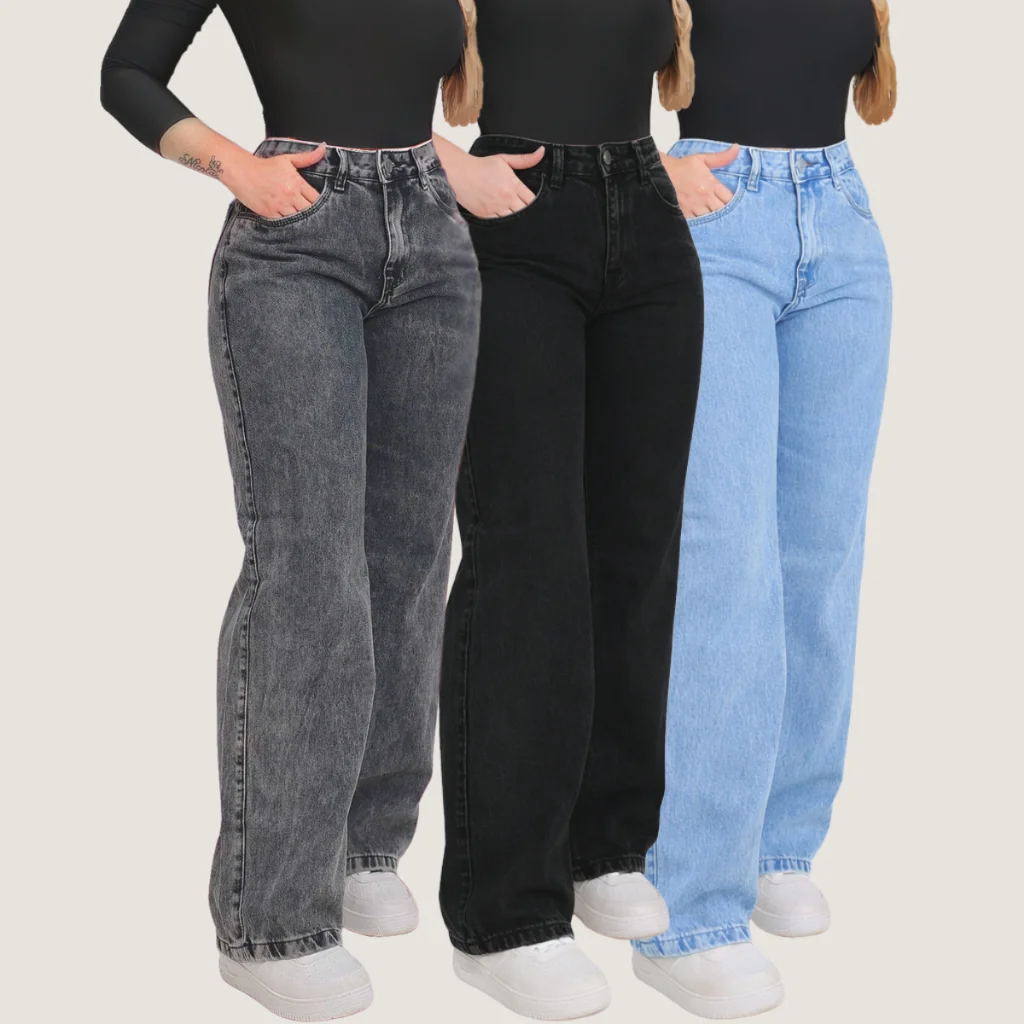 Calça Wide Leg Jeans Feminina Cintura Alta Moderna Casual Urbana Streetwear -  Opções de compra com 1, 2 ou 3 peças