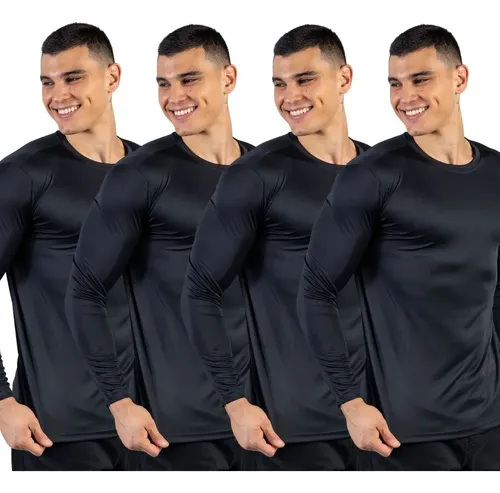 Kit 4 Camisas Segunda Pele Térmica Uv50 Dry Fit Manga Longa