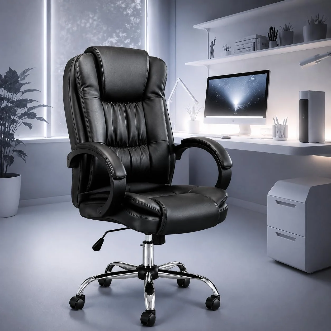 Cadeira de Escritório Presidente Diretor Acochoada Ergonômica Ajustável Até 150Kg Preto Premium