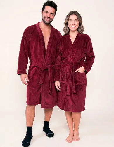 Roupão Premium Benévola Microfibra Antialérgico Inverno Frio Vinho Bloodstone Lisa G