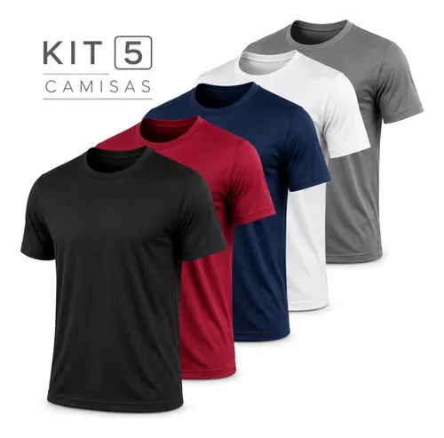 Kit 5 Camisetas Básicas Masculina Dry Fit Lisa Tradicional Sortido Gg