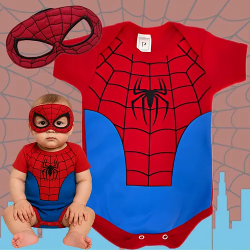Body Temático Bebê Super Herói Mesversário + Acessório Festa