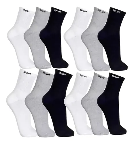 12 Pares De Meias Masculinas Cano Alto Grossa Algodão Oferta Sortida Liso Un