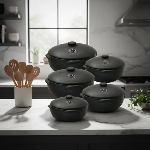 Conjunto 5 Panelas De Barro Moqueca Capixaba 0,1,2,3 E 4 Lt Preto