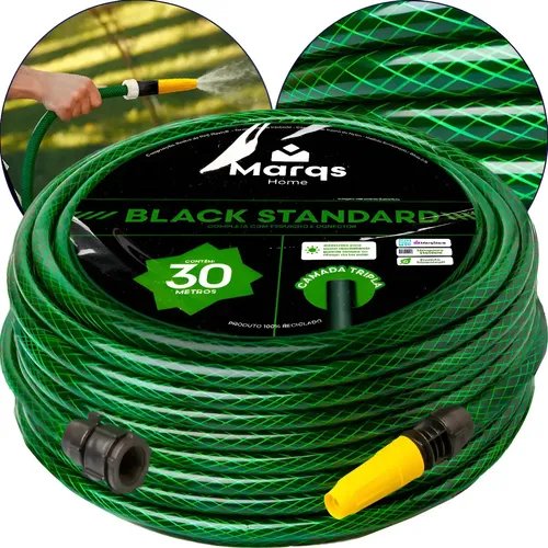 Mangueira Jardim 30 Metros Com Esguicho Trançada Reforçada Flexível 7/16 Anti Dobra Irrigação Quintal Poço Lavagem Durável Marqs Home Verde