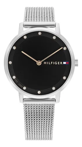 Relógio Tommy Hilfiger Feminino Pippa Em Aço Prateado Com Fundo Preto