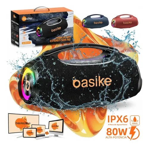 Basike Caixa De Som Boombox Plus 80w 8000mah 10hrs Portátil Bluetooth 5.3 Sem Fio Ipx6 À Prova D'água Com Luz Rgb Hifi... 6v Preto