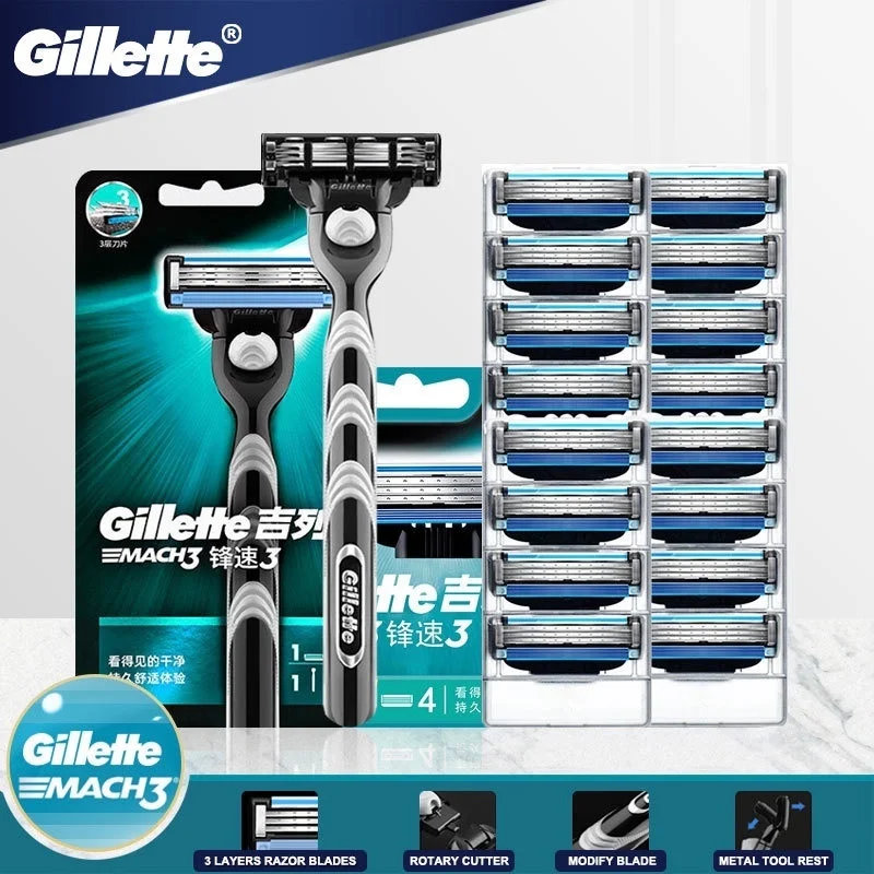 Lâminas de Barbear Gillette Mach3, Pacote com 3 Lâminas de Camada