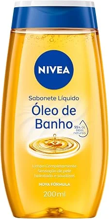 NIVEA Sabonete Líquido Óleo de Banho 200ml, Limpeza Corporal, Pele Macia, 55% Óleos Naturais, Sensação Hidratante