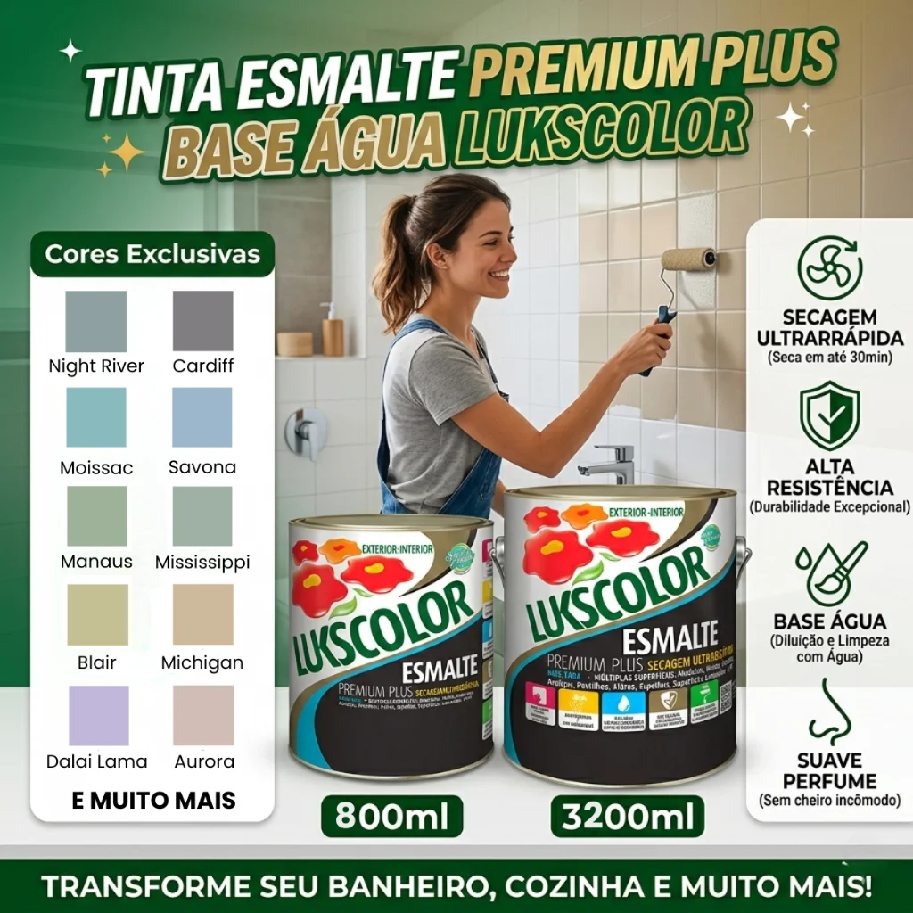 Tinta para Azulejo Cozinha Banheiro Metal Madeira Base Água Lukscolor Reforma Sem Quebradeira
