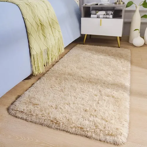 Passadeira Peluda 1x0,60 Bege Felpudo Texfine Para Corredor E Quarto 1 M 60 Cm