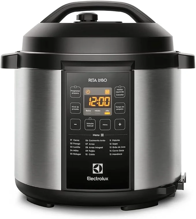 Electrolux Panela pressão elétrica Electrolux digital capacidade 6L silenciosa segura 10 travas segurança 15 receitas pré-programadas 3 níveis pressão PCC20 inox preto 127v por Rita Lobo