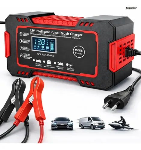 Carregador Inteligente De Bateria Automotiva 12v 6a Bivolt Recupera Baterias 4ah A 100ah Todos Veículos Moto Carro Caminhão Barco
