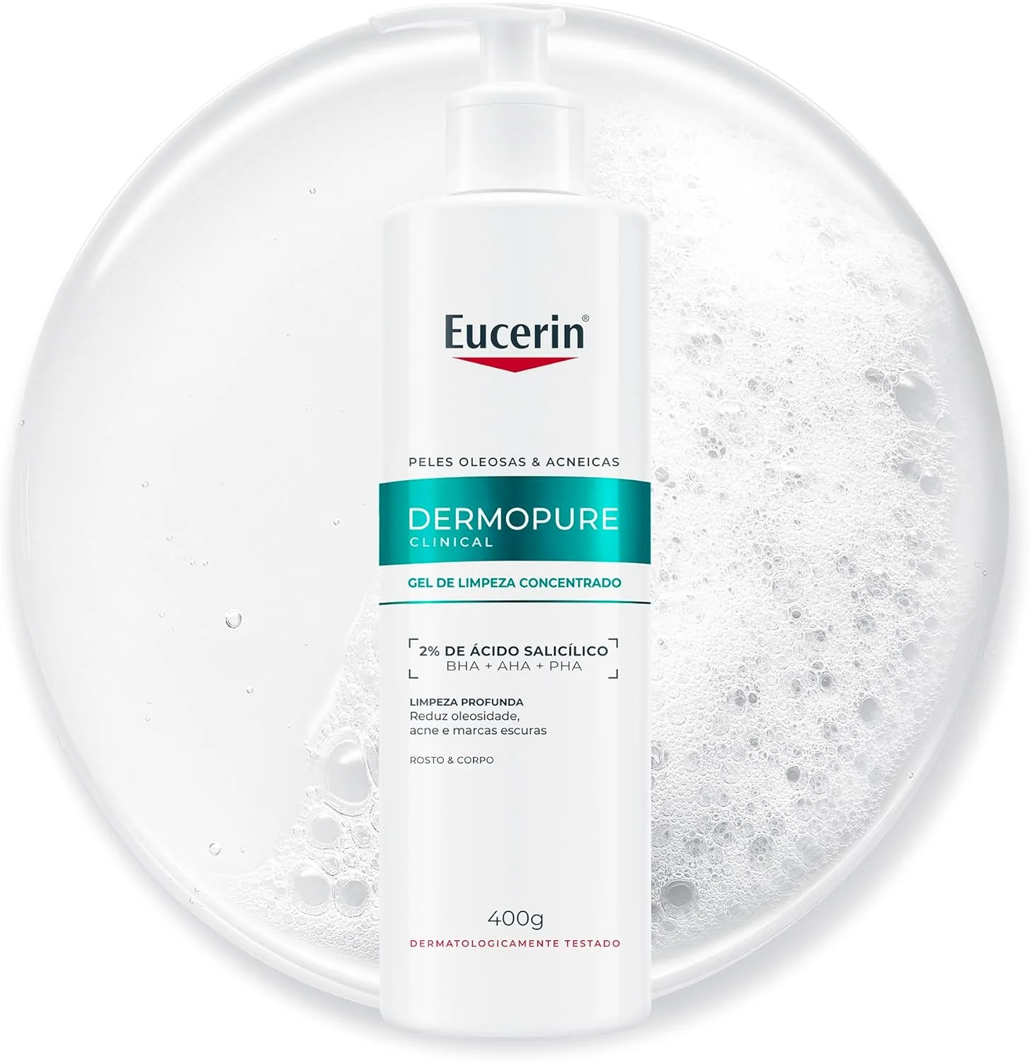 EUCERIN Gel de Limpeza Facial AntiAcne DermoPure Clinical Concentrado 400ml, Peles Oleosas e Acneicas