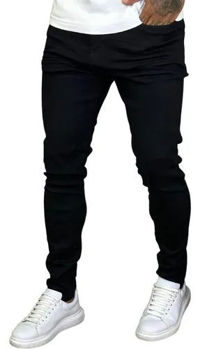 Calça Skinny Preta Masculina Jeans Com Elastano Lycra Preto 44