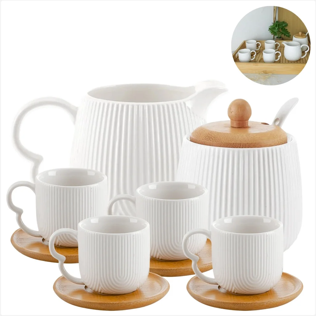 Cantinho do Café Oasis Conjunto de Ceramica e Bambu Hauskraft Com Xicaras Para Café da Tarde Chá Capuccino