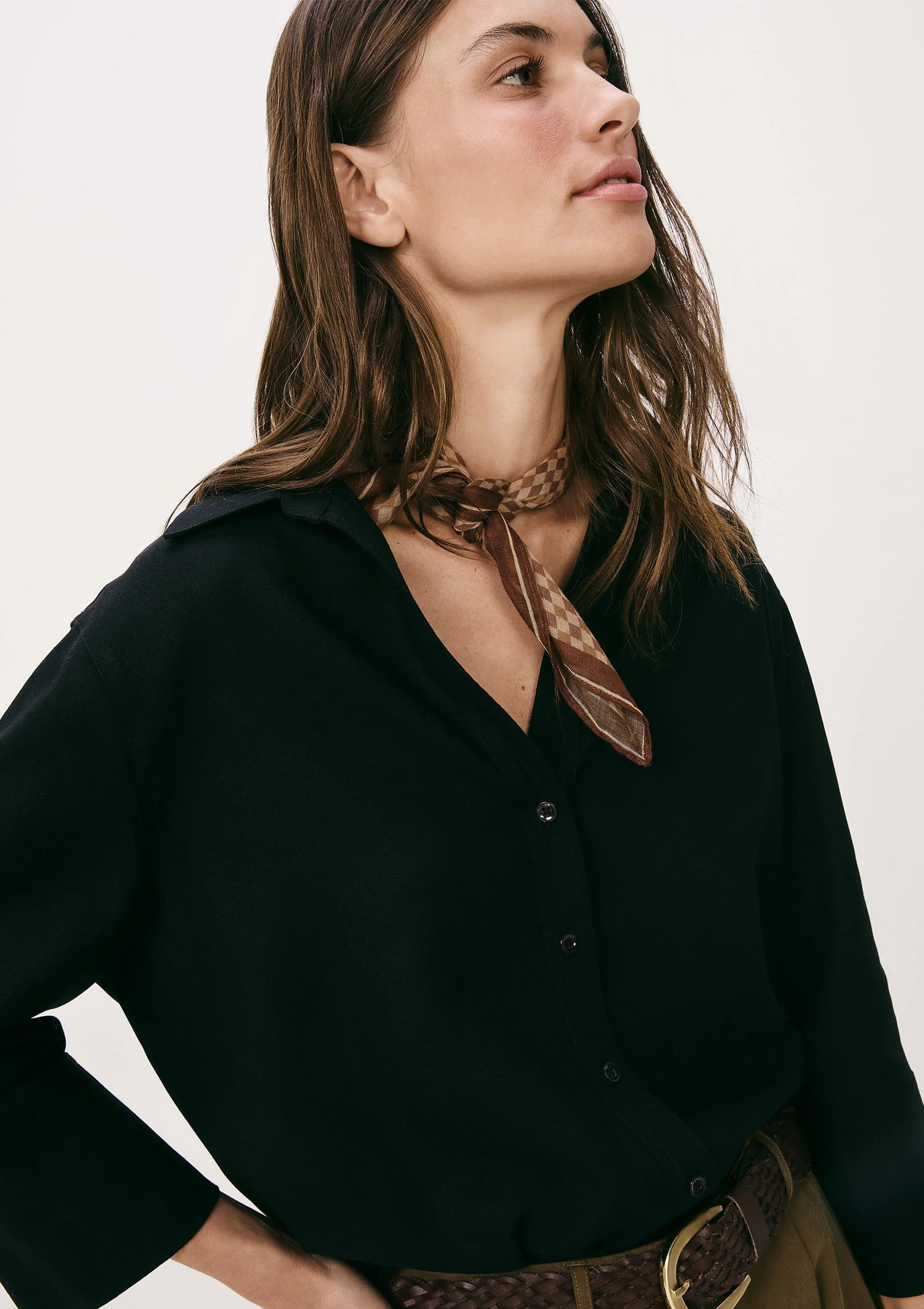 Camisa Feminina Manga 7/8 Com Linho - Preto