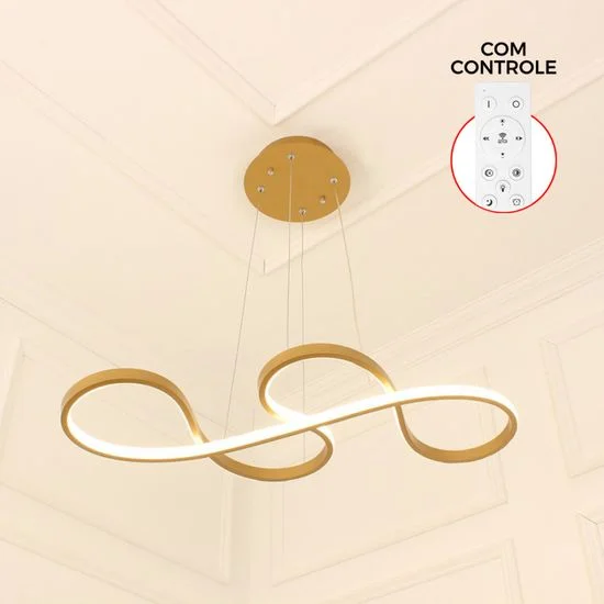 Lustre infinito Curvas Dourado 3 cores com controle