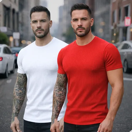 Kit 2 Camiseta Americana Canelada Masculina Ribana Premium Kit2 Branco/vermelho M