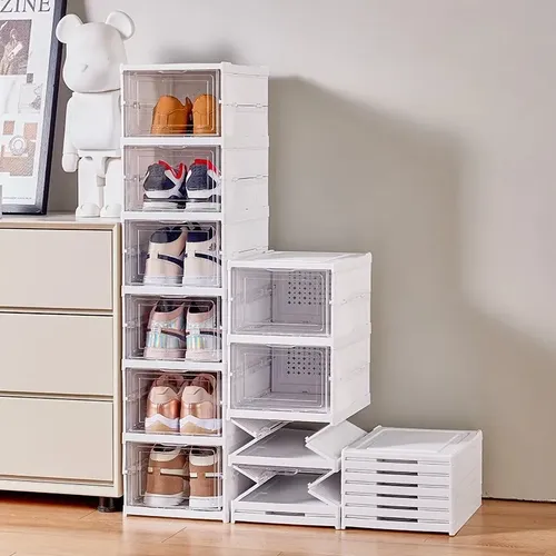Prateleira De Sapatos Em Camadas E 6 Andares Dobravel Branco Multiuso Desmontável Empilhável Tênis Sapatos Sandalhas Organizadora