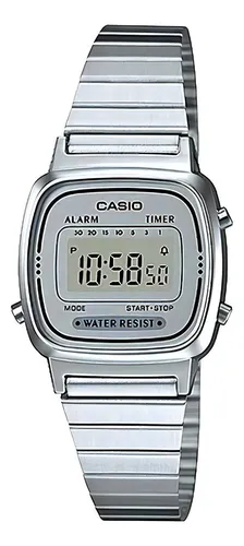 Relógio Casio Mini Feminino Vintage Digital Prata La670wa7df Prateado Cinza