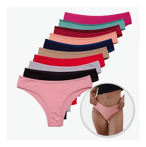 Kit 10 Calcinhas Algodão Tanga Lisa Conforto Basica Feminina