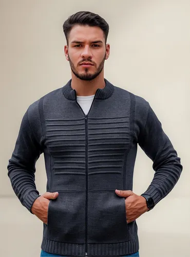 Jaqueta Masculina Blusa De Frio Malha Grossa Ziper E Bolso