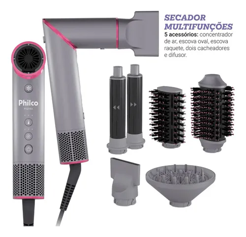 Secador de Cabelos Philco Motor BLDC 6 acessórios Fast Dry 1450W PSD16A 127v