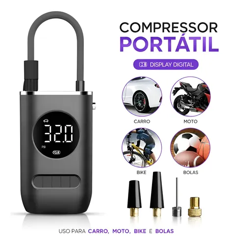 Calibrador Compressor Pneu Digital Carro Bike Moto Sem Fio