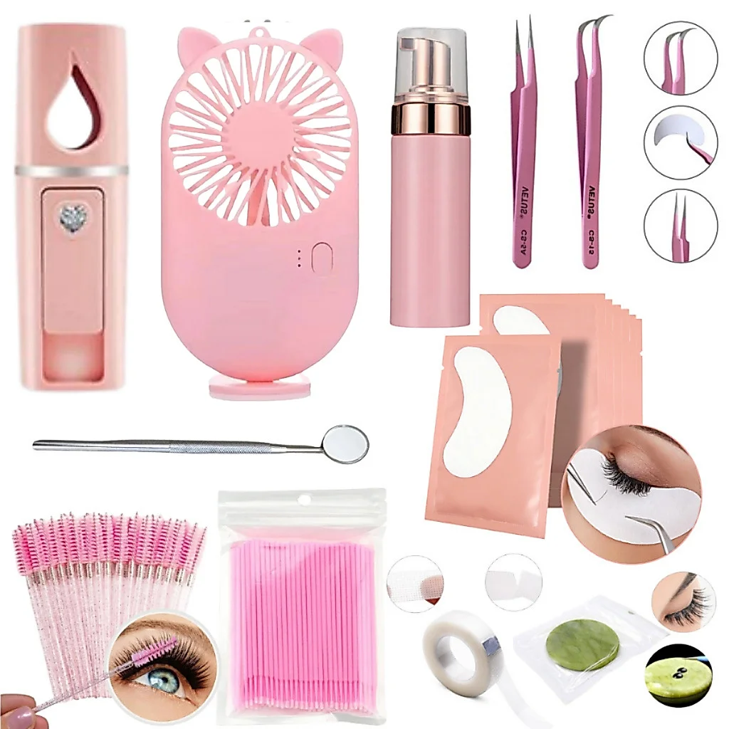 Kit Iniciante Extensão Alongamento De Cilios Nano Vaporizador Ventilador Escovinha Microbrush Pinça