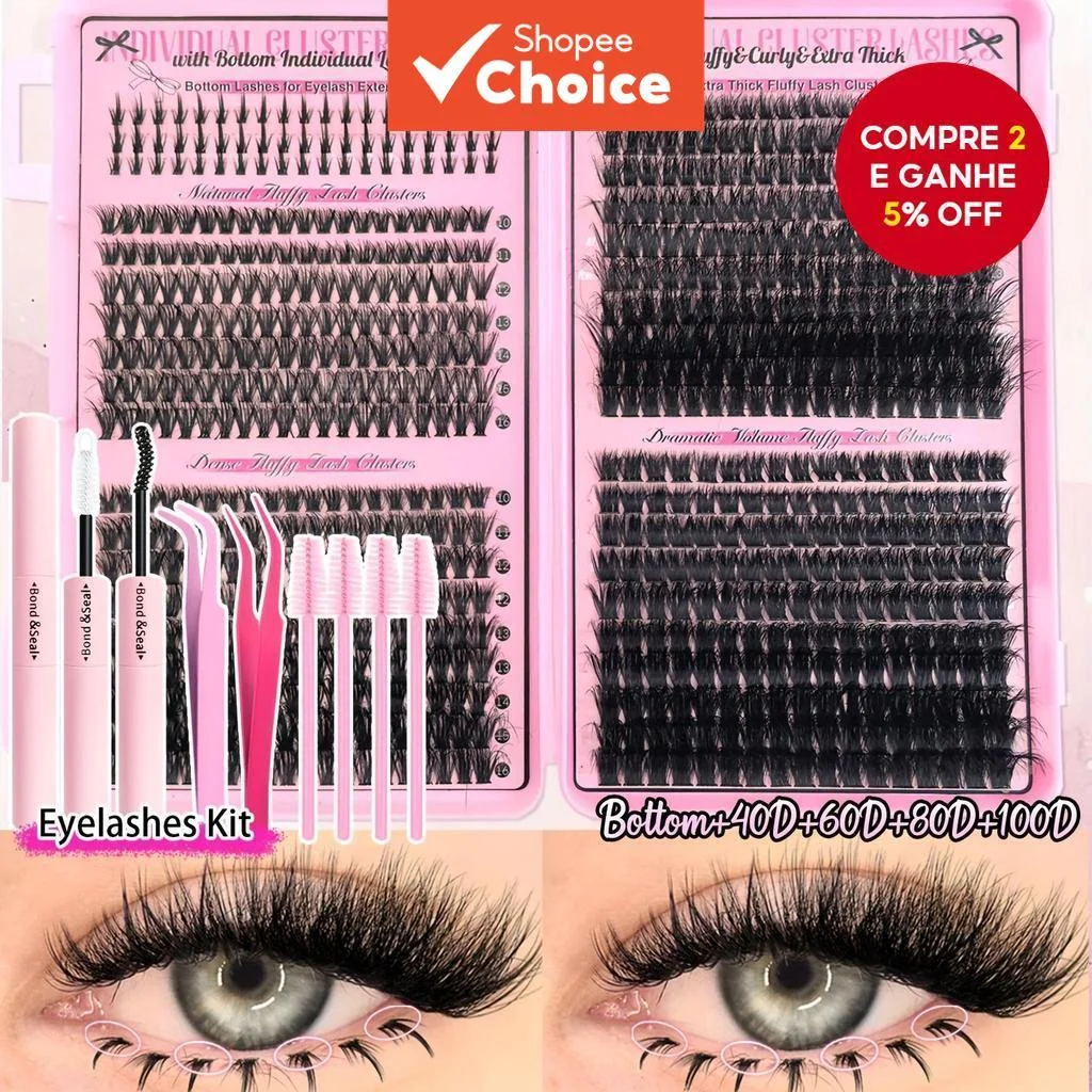 Kit de Extensão de Cílios, Textura Volumosa 5D, Design para Cílios Inferiores, Estilo Denso, Caixa Única, com