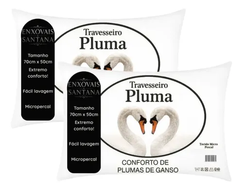 Kit 2 Travesseiros Pena De Ganso 70x50cm Toque Plumas Branco