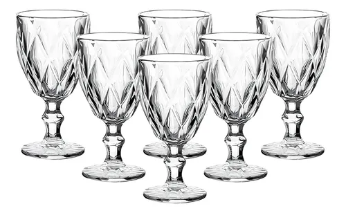 Jogo De Taças De Vidro Diamante Com 6 Peças De 340 Ml Linha Premium