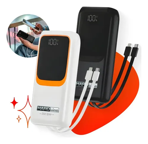 Carregador Portátil Power Bank Turbo 20000mah 22.5w Universal Para iPhone Samsung Motorlola Xiaomi Com Display Digital Preto Ou Branco- Hardline Preto/branco