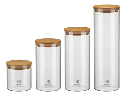 Electrolux Kit 4 Potes Herméticos de Vidro e Tampa Bambu com Vedação, Porta Mantimentos e Alimentos