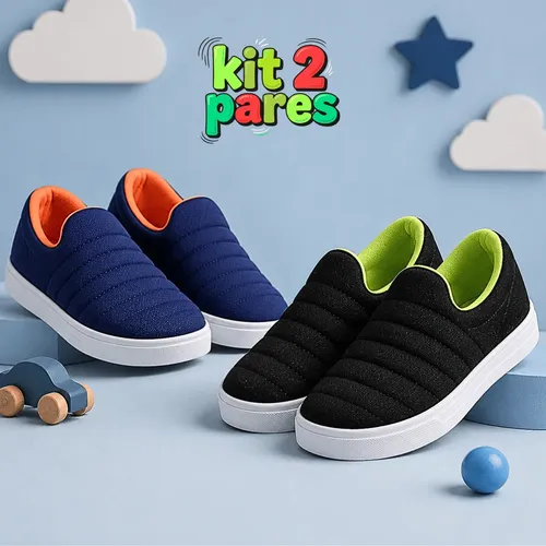 Kit 2 Tênis Calce Fácil Menino Infantil Escolar Confortável